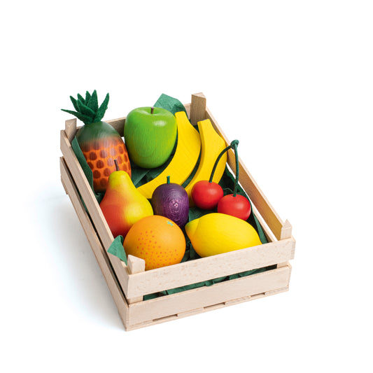 Erzi Дървен Комплект За Игра Хранителни Продукти - Плодове В Щайга