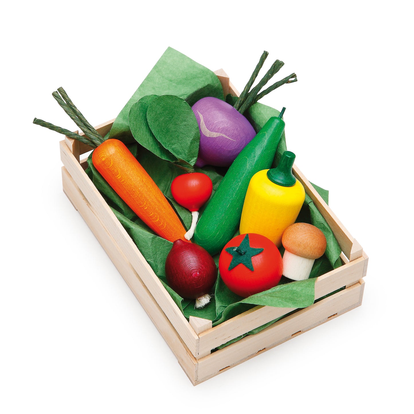 Erzi Дървен Комплект За Игра Хранителни Продукти - Зеленчуци В Щайга